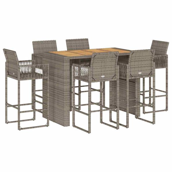 vidaXL 7 Piece Garden Bar Set without Cushions Grey Poly Rattan Acacia