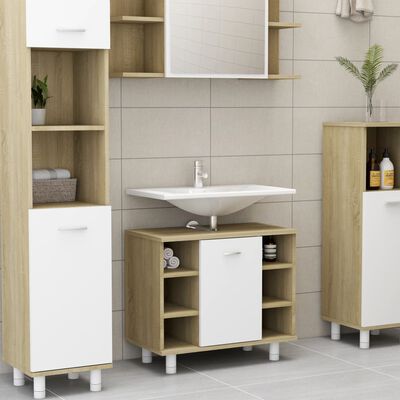 vidaXL Bathroom Cabinet White and Sonoma Oak 60x32x53.5 cm Engineered Wood