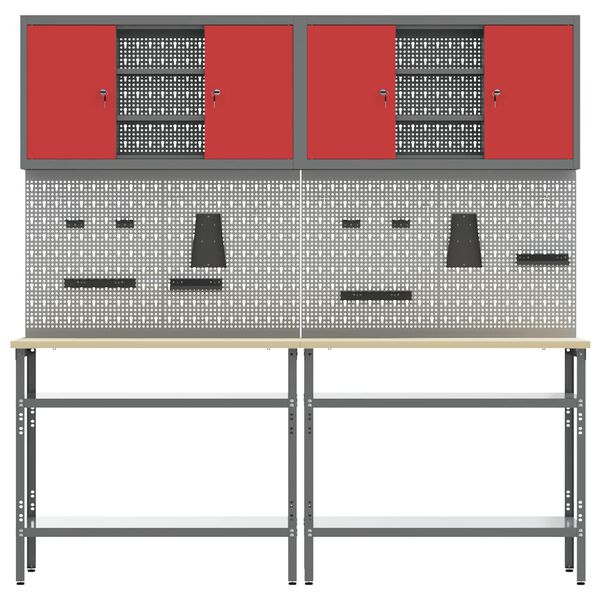 vidaXL Work Bench Set Height Adjustable 8 pcs Red Powder-Coated Steel