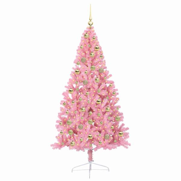 vidaXL Artificial Pre-lit Christmas Tree with 300 LEDs Pink 180 cm PVC
