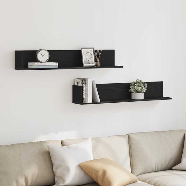 vidaXL Wall Shelves 2 pcs Black 100x16.5x16.5 cm Engineered Wood