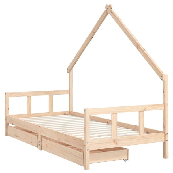 vidaXL Kids Bed Frame with Drawers 90x200 cm Solid Wood Pine