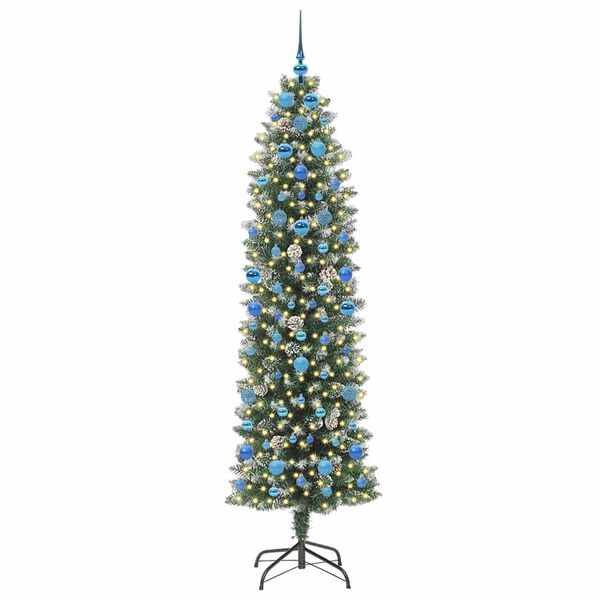 vidaXL Artificial Slim Christmas Tree Green and White 210 cm