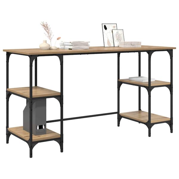 vidaXL Desk with Shelf Artisan Oak 140 x 50 x 75 cm Engineered Wood