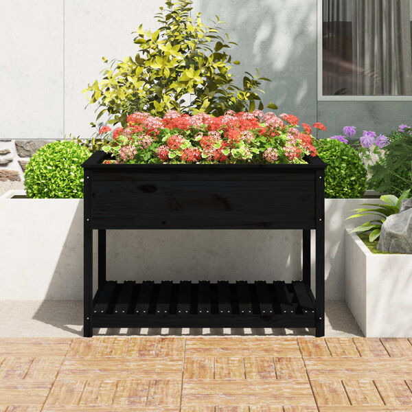 vidaXL Planter with Shelf Black 111.5x111.5x81 cm Solid Wood Pine