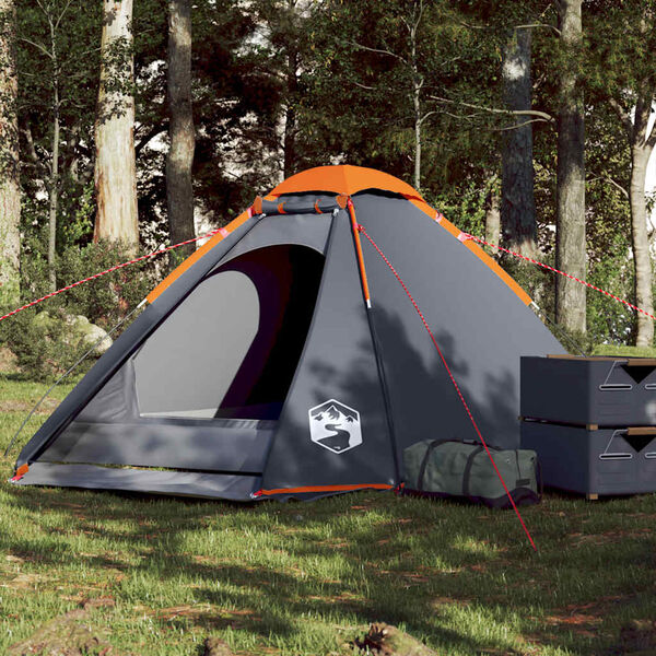 vidaXL Camping Tent Dome 4-Person Grey and Orange Waterproof