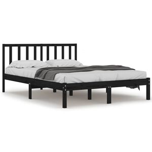 vidaXL Bed Frame without Mattress Black Solid Wood Pine