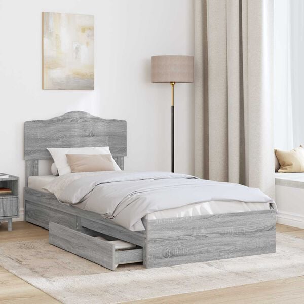 vidaXL Storage Bed Grey Sonoma 100 x 200 cm Engineered Wood