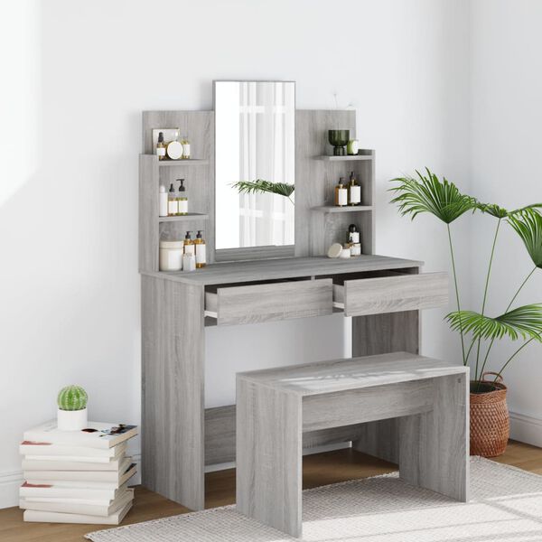 vidaXL Dressing Table Set Grey Sonoma 96x40x142 cm