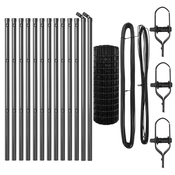 vidaXL Fence with Post Grey 0.6 x 25 m Steel and PVC