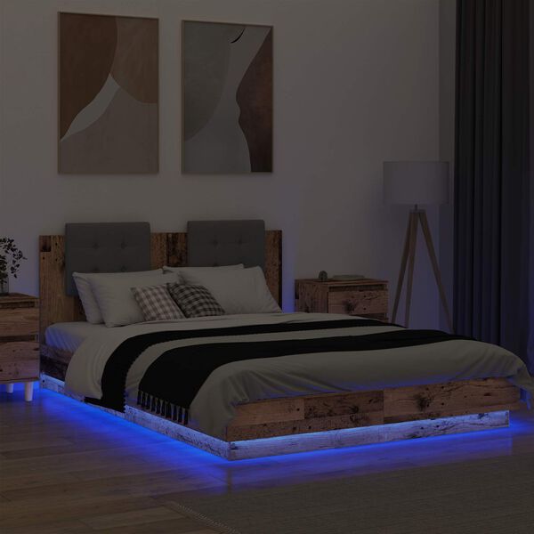 vidaXL Bed Frame with Headboard Old Wood 150 x 200 cm Engineered Wood