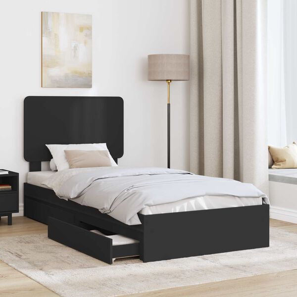 vidaXL Storage Bed with Headboard Black 100 x 200 cm Engineered Wood