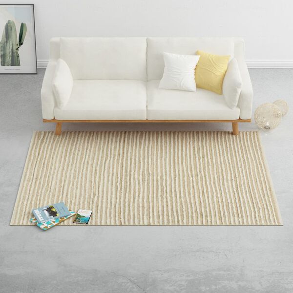 vidaXL Rug Hemp Wool 160x230 cm Natural/White