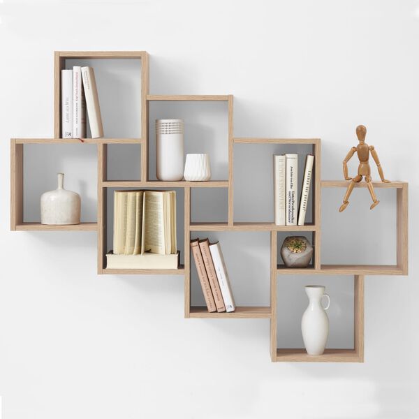 FMD Wall-Mounted Shelf with 11 Compartments Oak