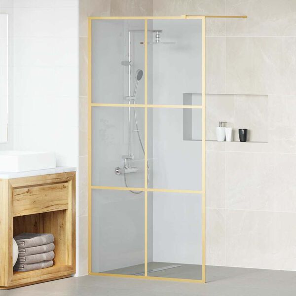 vidaXL Walk-in Shower Wall Gold 100 x 195 cm Tempered Glass