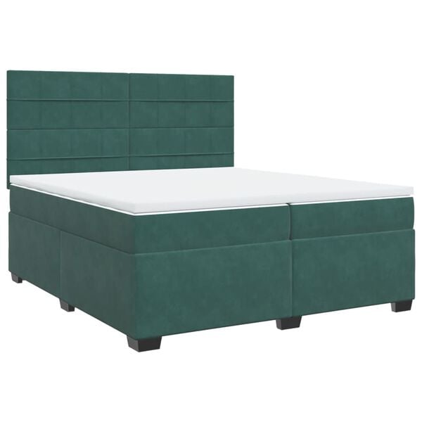 vidaXL Box Spring Bed with Mattress Dark Green 200x200 cm Velvet