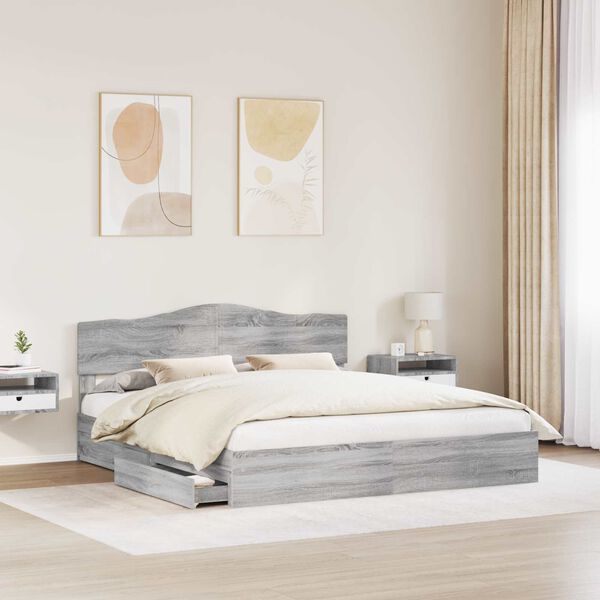 vidaXL Storage Bed Grey Sonoma 200 x 200 cm Engineered Wood