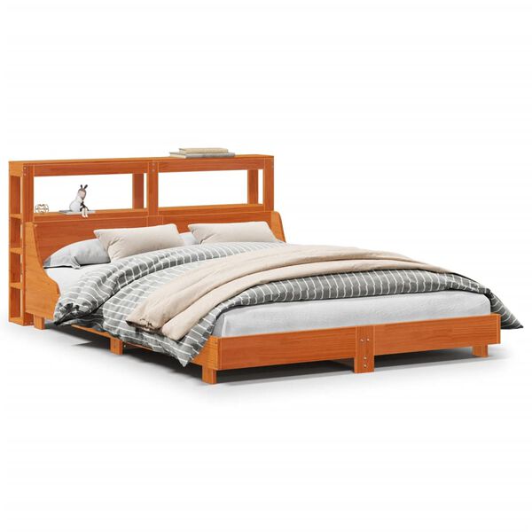 vidaXL Bed Frame without Mattress Wax Brown 140x190 cm Solid Wood Pine
