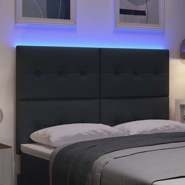 vidaXL LED Headboard with LED Strip Lights Dark Grey 160 cm Polyester