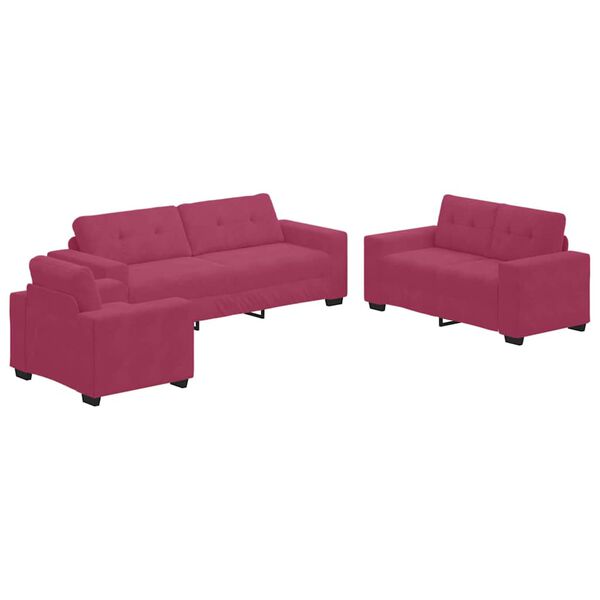 vidaXL Sofa 3 pcs Wind Red Velvet