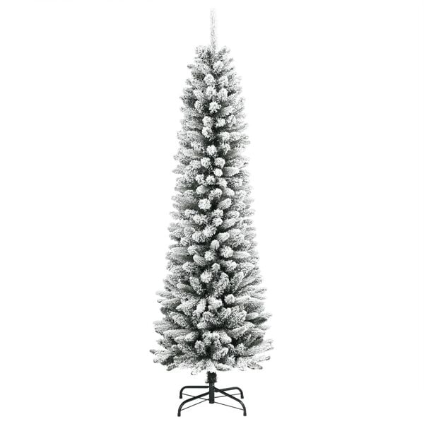 vidaXL Artificial Slim Christmas Tree with Flocked Snow 210 cm PVC&PE