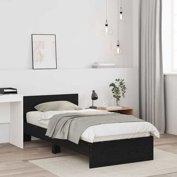 vidaXL Bed Frame with Headboard Black Oak 90 x 190 cm Engineered Wood