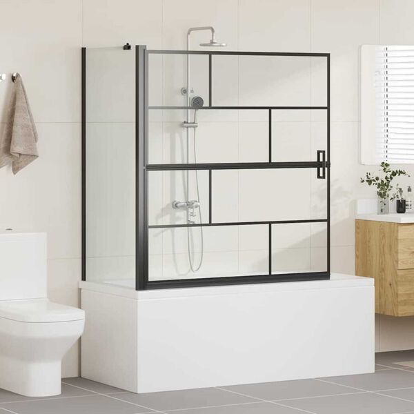 vidaXL Bath Shower Screen Black and Transparent 116 x 68 x 128 cm