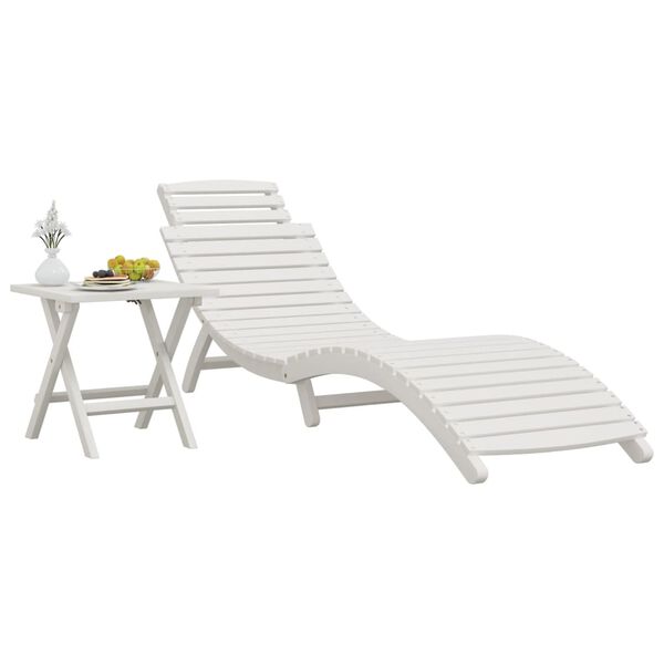 vidaXL Sun Lounger with Table White Solid Wood Acacia
