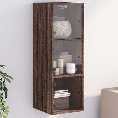 vidaXL Wall Cabinet with Glass Doors Brown Oak 35x37x100 cm