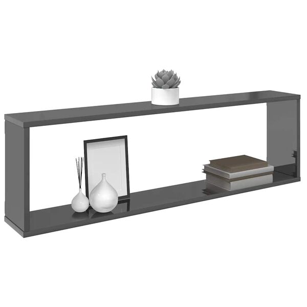 vidaXL Wall Cube Shelf 4 pcs High Gloss Grey 100x15x30 cm Engineered Wood
