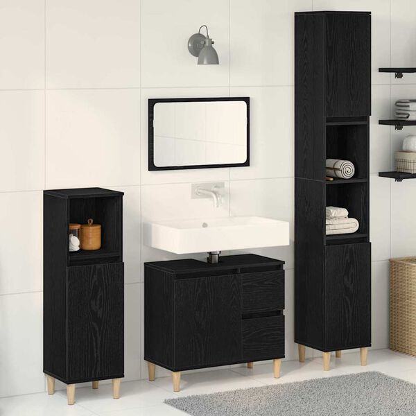 vidaXL Bathroom Furniture Set Wall-mounted with Door 3 pcs Black Oak