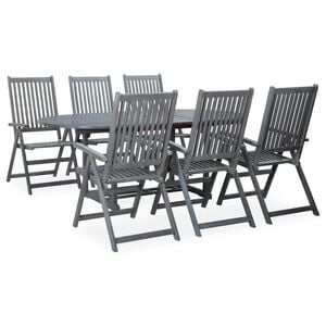 vidaXL Garden Dining Set | Grey | Solid Acacia Wood | 7 Piece Set | Foldable