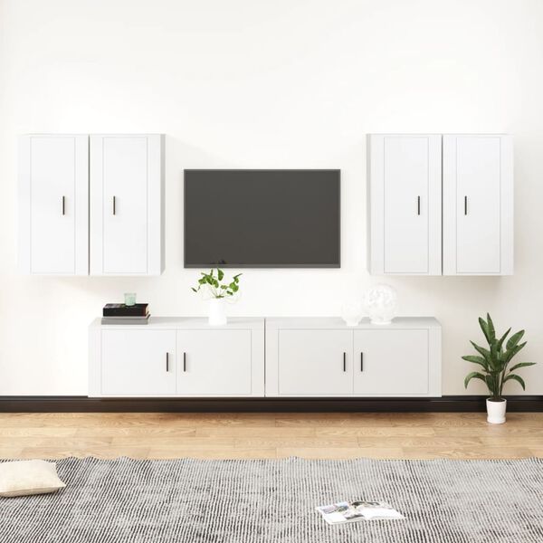 vidaXL 6 Piece TV Cabinet Set White Engineered Wood