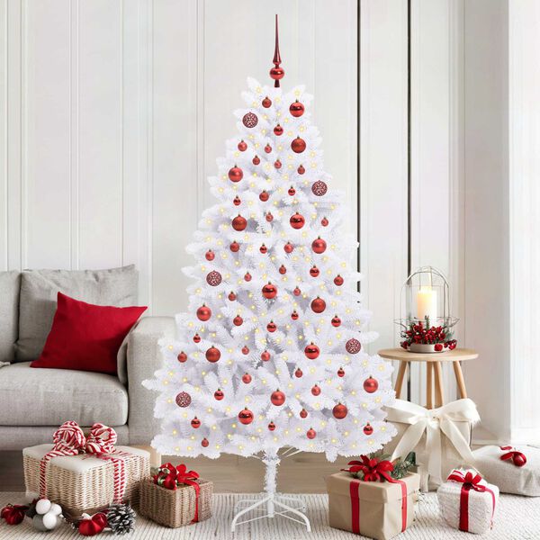 vidaXL Artificial Hinged Christmas Tree White 180 cm PVC and Steel