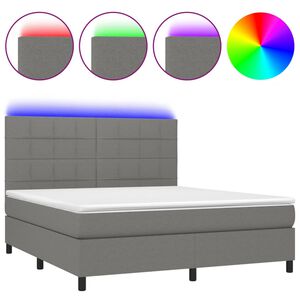 vidaXL Box Spring Bed with Mattress&LED Dark Grey 180x200 cm Fabric