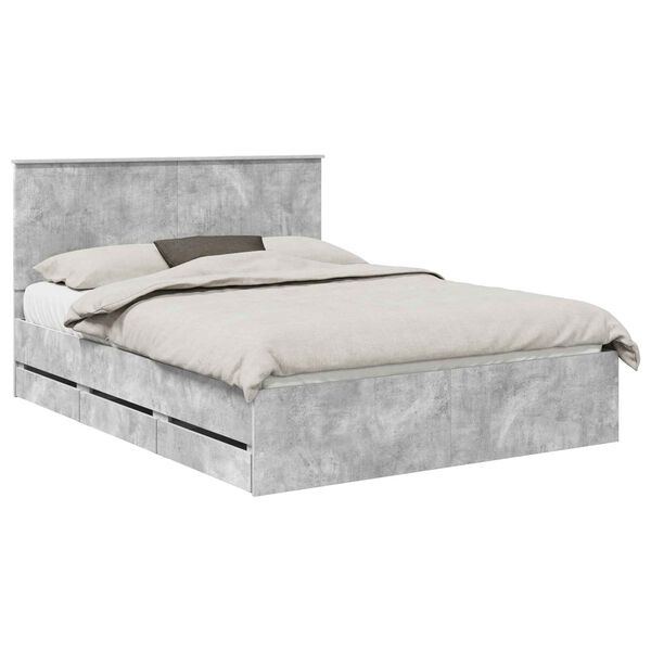 vidaXL Bed Frame with Drawer Concrete Grey 150 x 200 cm Engineer Wood
