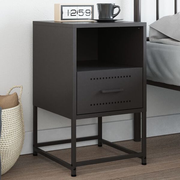 vidaXL Bedside Cabinet Black 36x39x60.5 cm Steel
