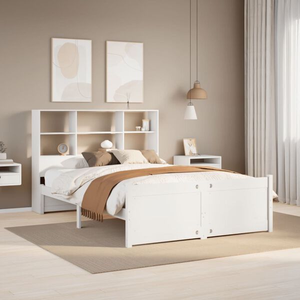 vidaXL Bookcase Bed without Mattress White 140x190cm Solid Wood Pine