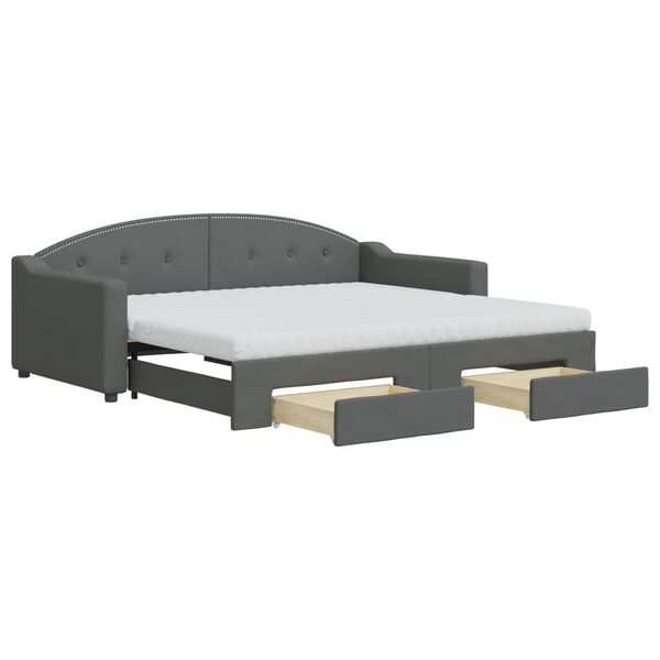 vidaXL Daybed with Trundle and Drawers Light Grey 90x190 cm Fabric
