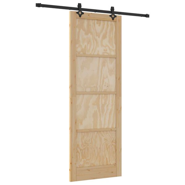 vidaXL Sliding Door Natural and Black 83 x 232 cm Solid Pine Wood
