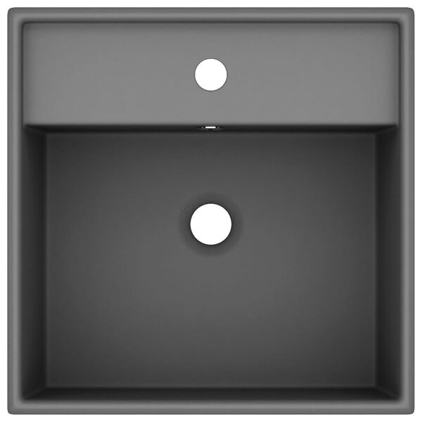 vidaXL Luxury Basin Overflow Square Matt Dark Grey 41x41 cm Ceramic