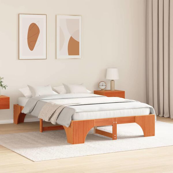 vidaXL Bed Frame Wax Brown 120 x 200 cm Solid Pine Wood