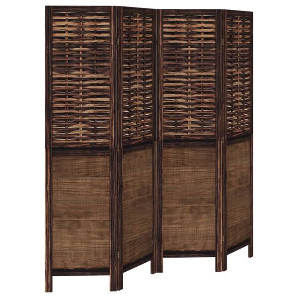 vidaXL Room Divider 4 Panels Dark Brown Solid Wood Paulownia