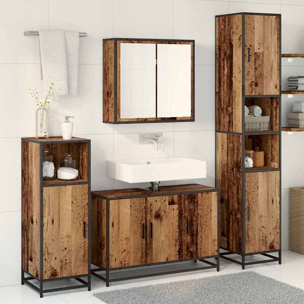 vidaXL Bathroom Furniture Set with Door 4 pcs Old wood Engineered wood