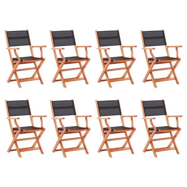 vidaXL Folding Garden Chairs 8 pcs Black Solid Eucalyptus Wood&Textilene