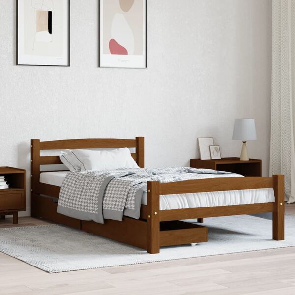 vidaXL Bed Frame without Mattress Honey Brown Solid Wood 100x200 cm (322076+321987)