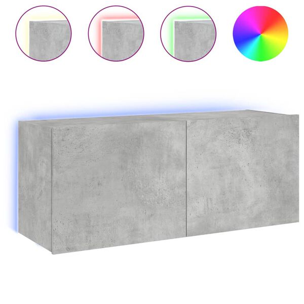 vidaXL TV Wall Cabinet with LED Lights Concrete Grey 100x35x41 cm