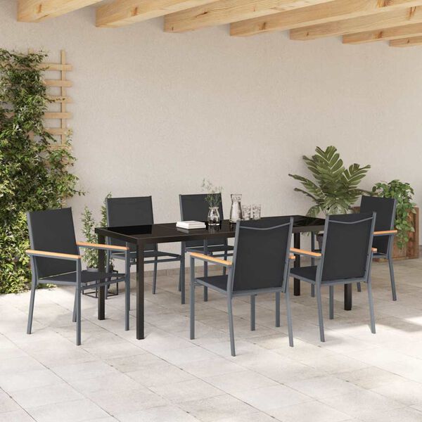 vidaXL Garden Dining Set 7 pcs Black Powder-coated Steel