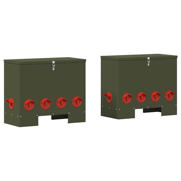 vidaXL Chicken Feeder 2 pcs Olive Green 60.5 x 29 x 51 cm