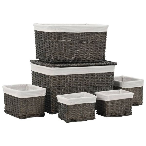 vidaXL 6 Piece Nesting Basket Set Grey Natural Willow